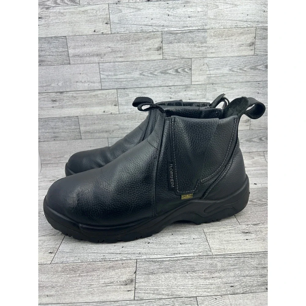 Florsheim MT75 Black Leather Steel Toe Work Boots Men Sz 11 3E EH Slip Resistant